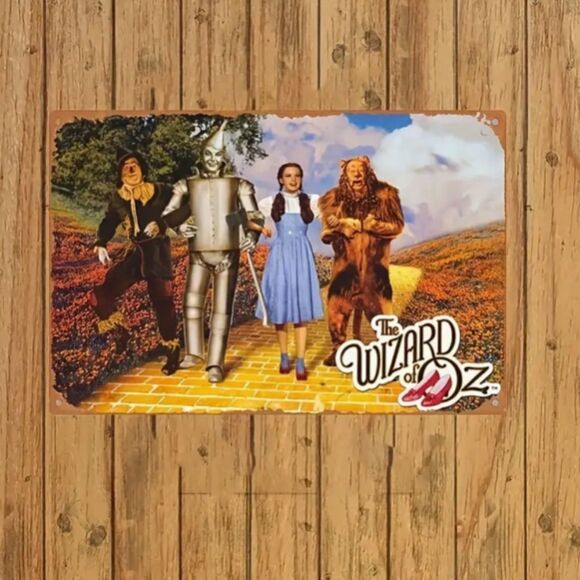 Wizard of Oz Metal Wall Decor Sign Tin Wicked Witch Glinda Movie Fan Scarecrow - Picture 1 of 5